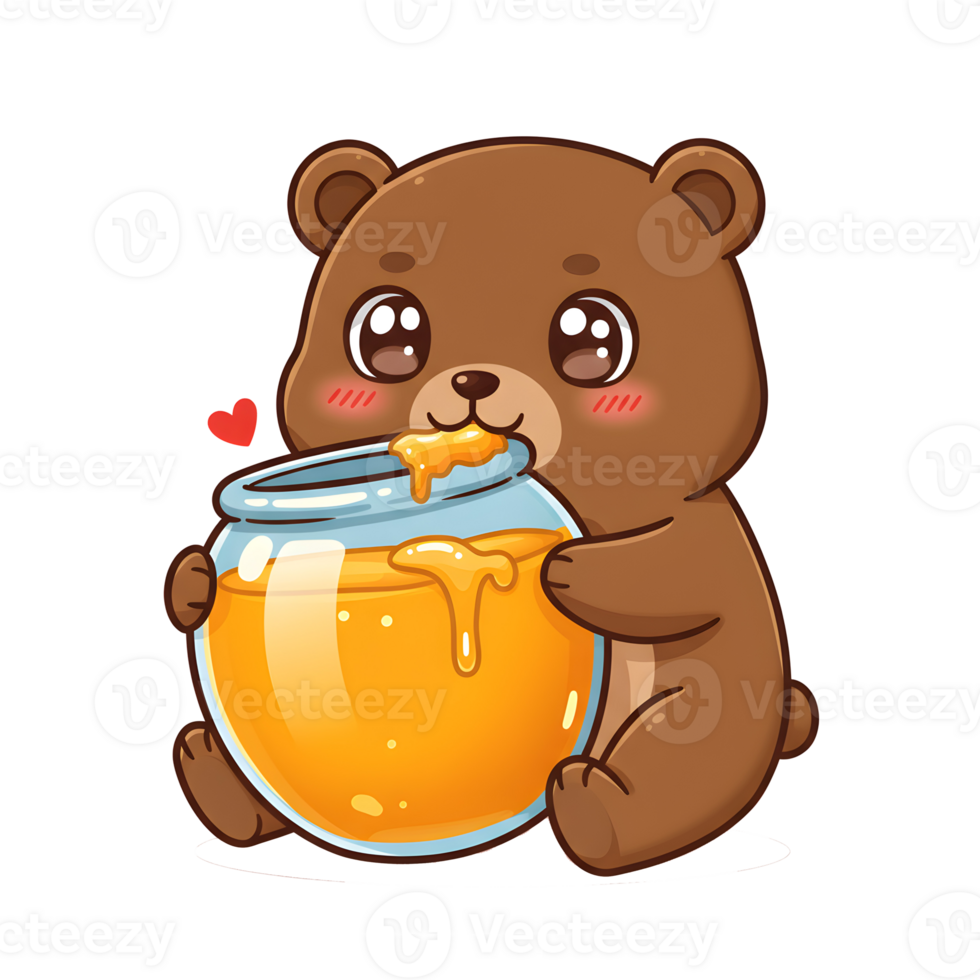 Kawaii Bear with Honey Jar, Transparent Clipart png