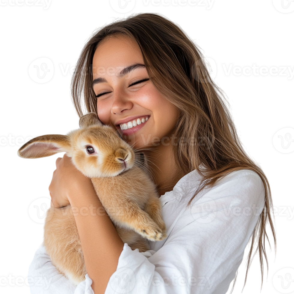 Woman holding a rabbit png