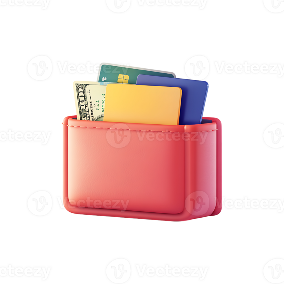 Red wallet with money and credit cards png