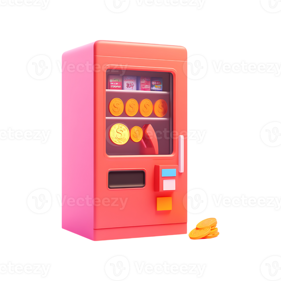 Cartoon vending machine with coins and a coin png