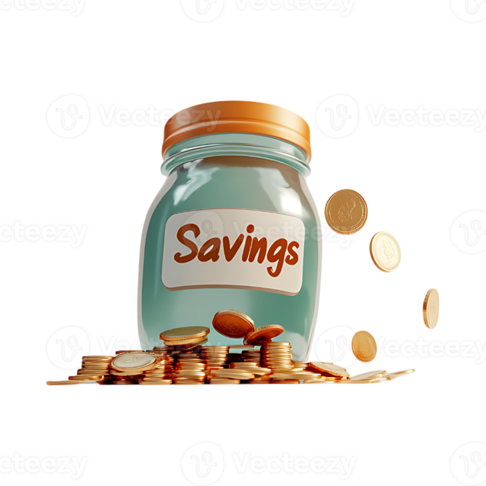 3D render of savings jar with coins png