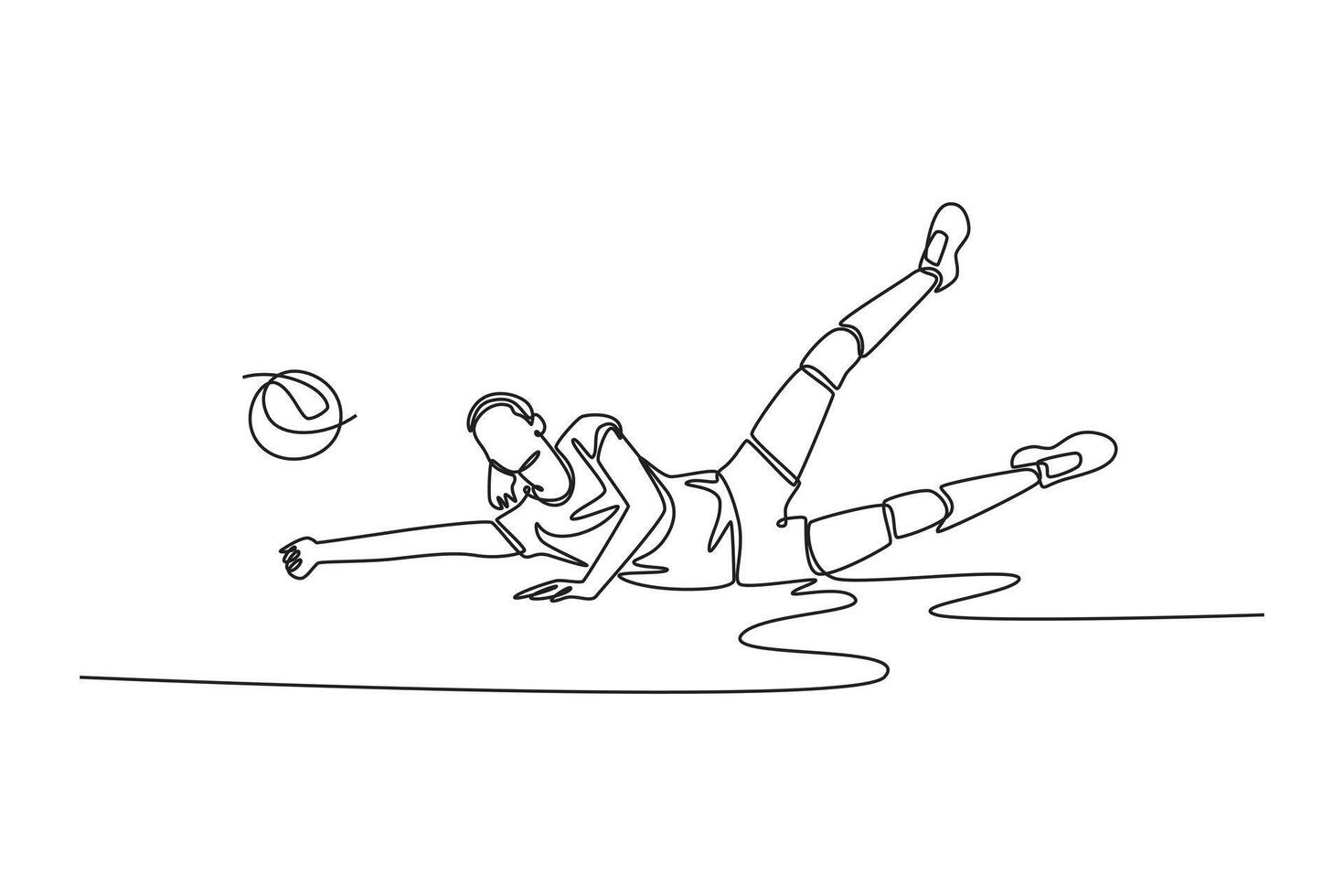 Single one line drawing professional woman volleyball player practicing and digging the ball on indoor court. Team sport member join tournament. Continuous line draw design graphic illustration vector