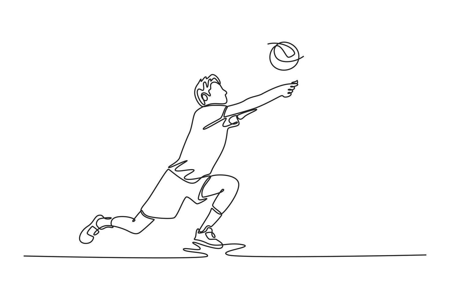 Continuous one line drawing male volleyball player receiving the ball with bump pass. He is training with his team or participating in competition. Single line draw design graphic illustration vector