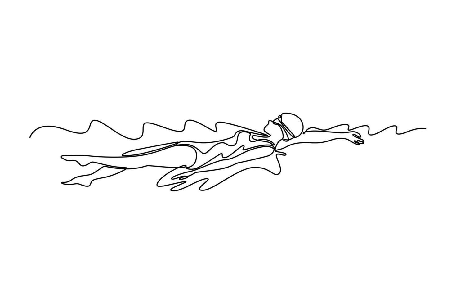 side view beauty sportswoman in goggles and swimsuit swimming in backstroke or back crawl style during training in pool vector