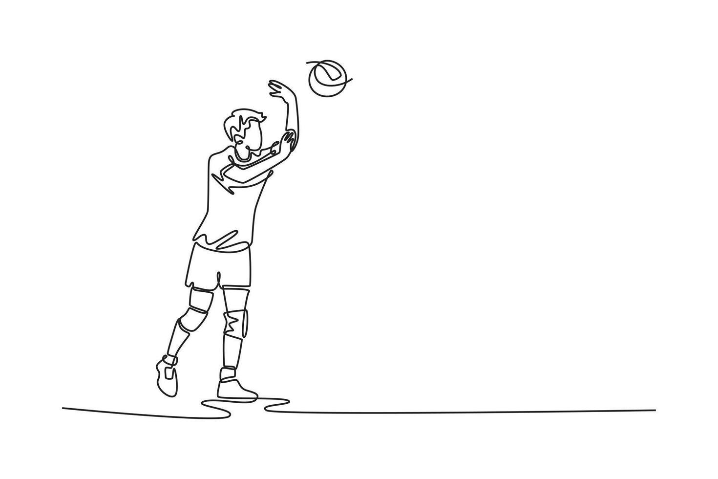 Single one line drawing male volleyball player serving the ball while national league on court arena. Team sport member on healthy leisure time. Continuous line draw design graphic illustration vector
