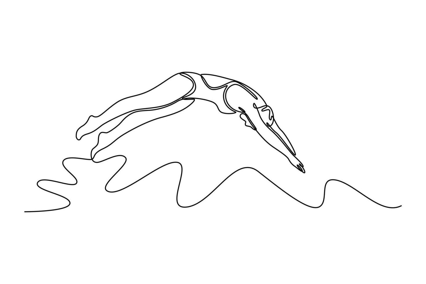 beauty female swimmer with swimsuit and cap jumping into water. Sportswoman swimmer prepares to dive into swimming pool vector