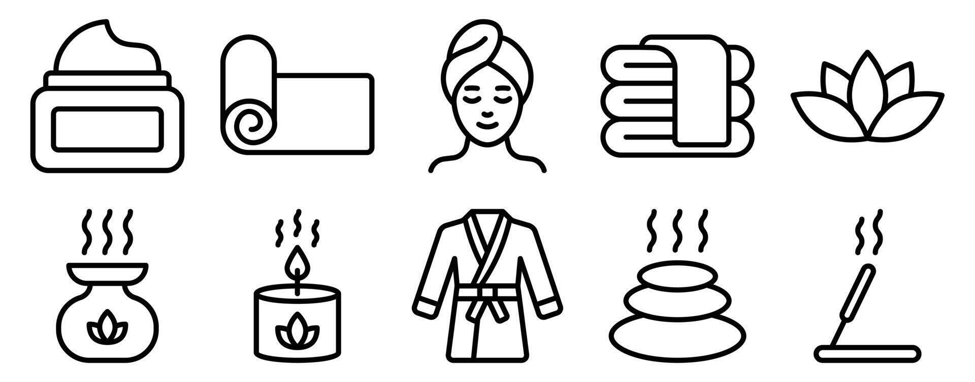 Sauna Icon Set Line Style Collection representing relaxation heat therapy and wellness rituals suitable for spa services health resorts and lifestyle applications vector