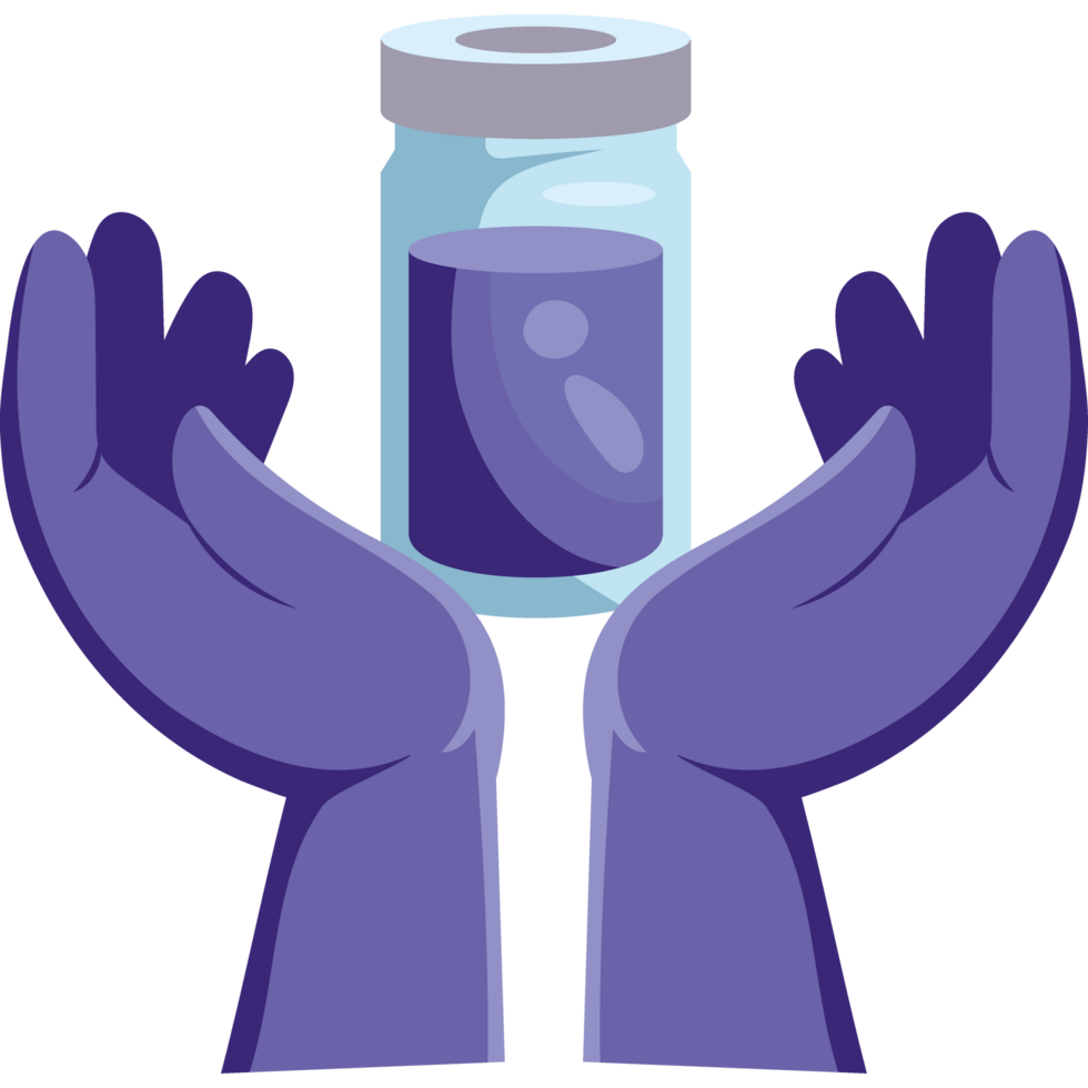 medical hands and vaccine ampoule isolated png