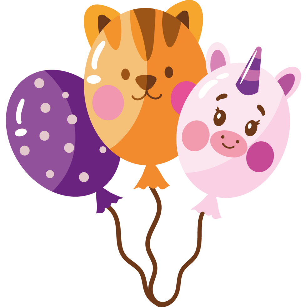 birthday balloons cute animals shape isolated png