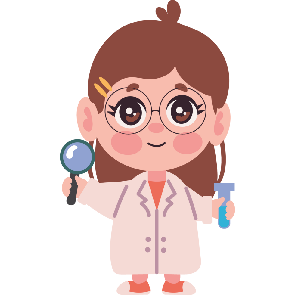 scientist girl with magnifier isolated png