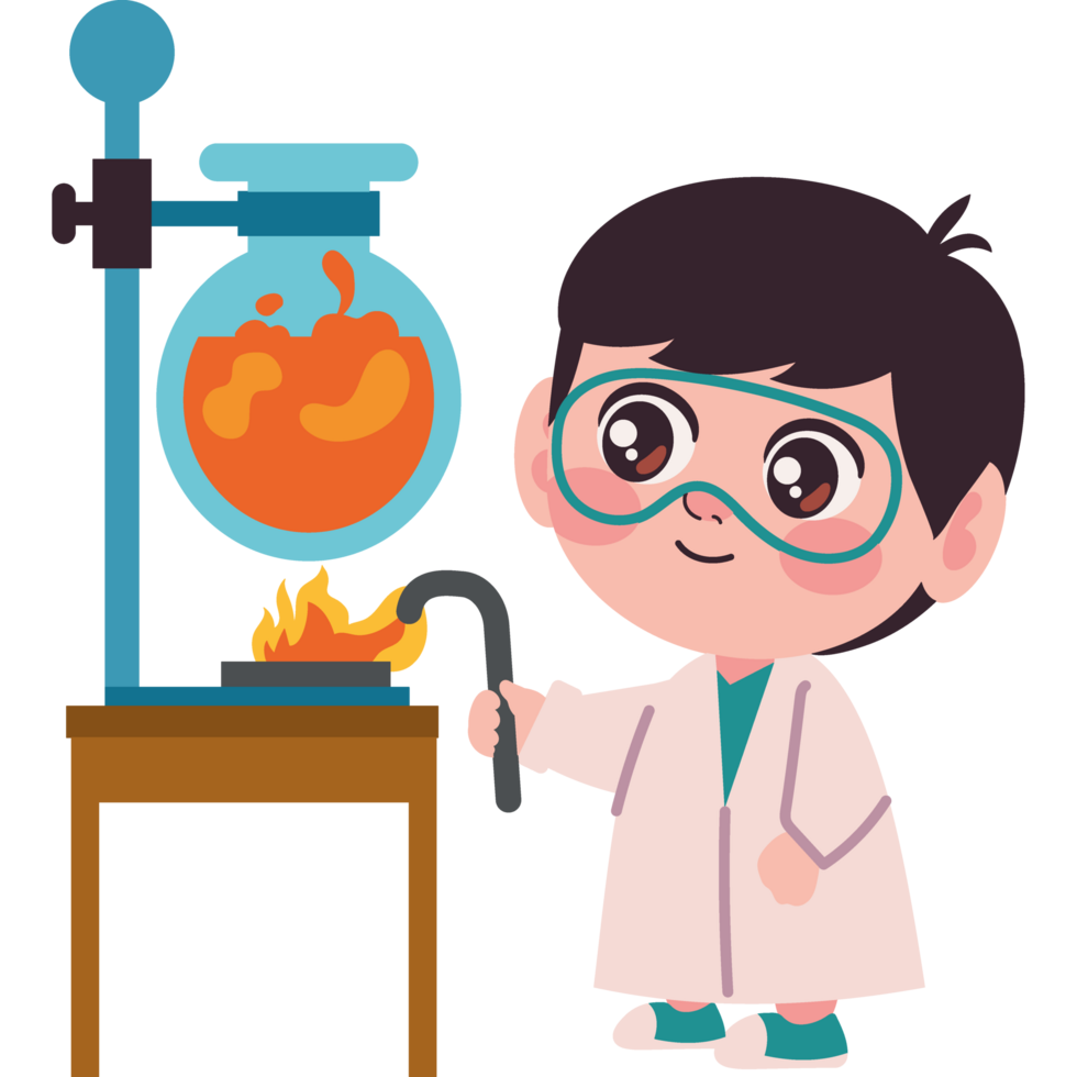 scientist boy doing experiment isolated png