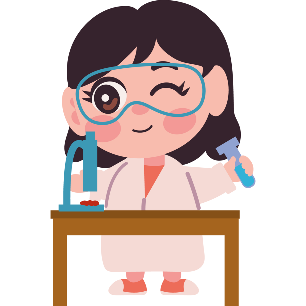 scientist girl doing chemistry experiment isolated png