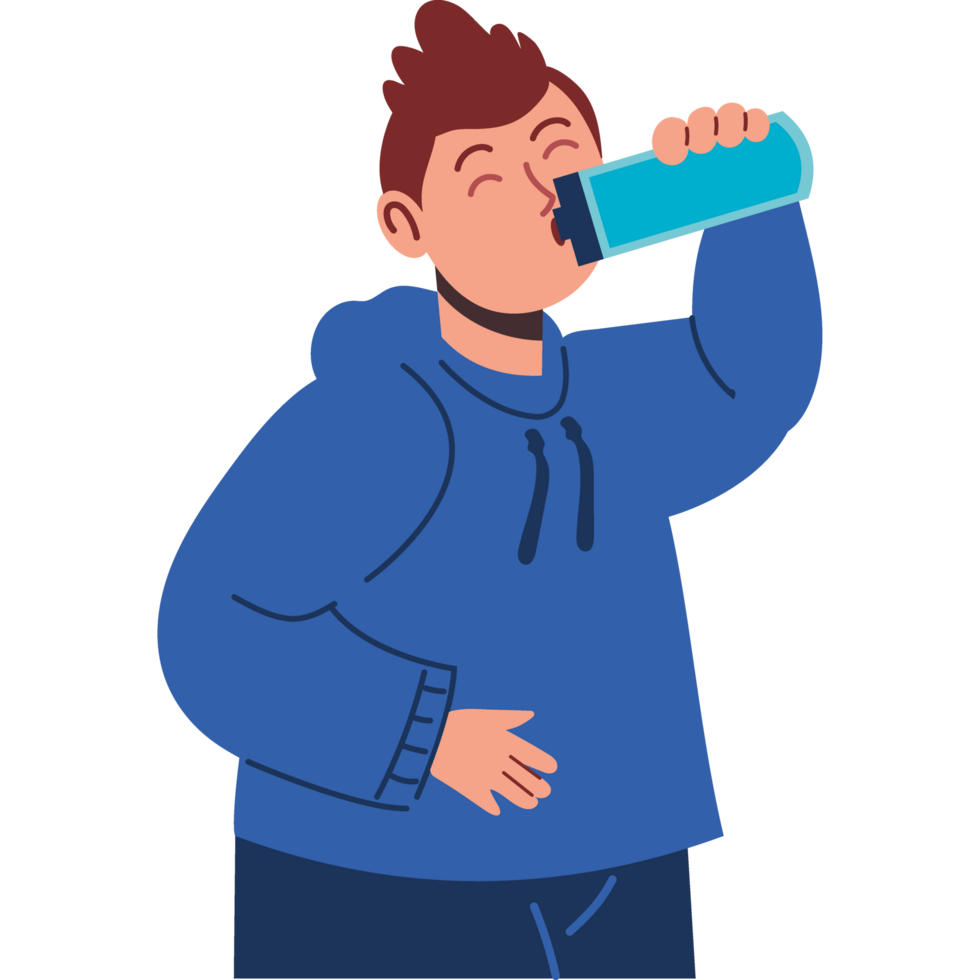 young man drinking from water bottle isolated png
