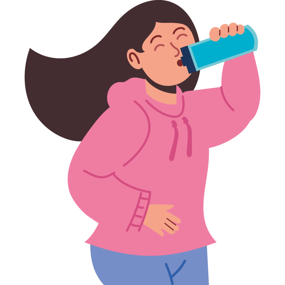 girl drinking from water bottle isolated png