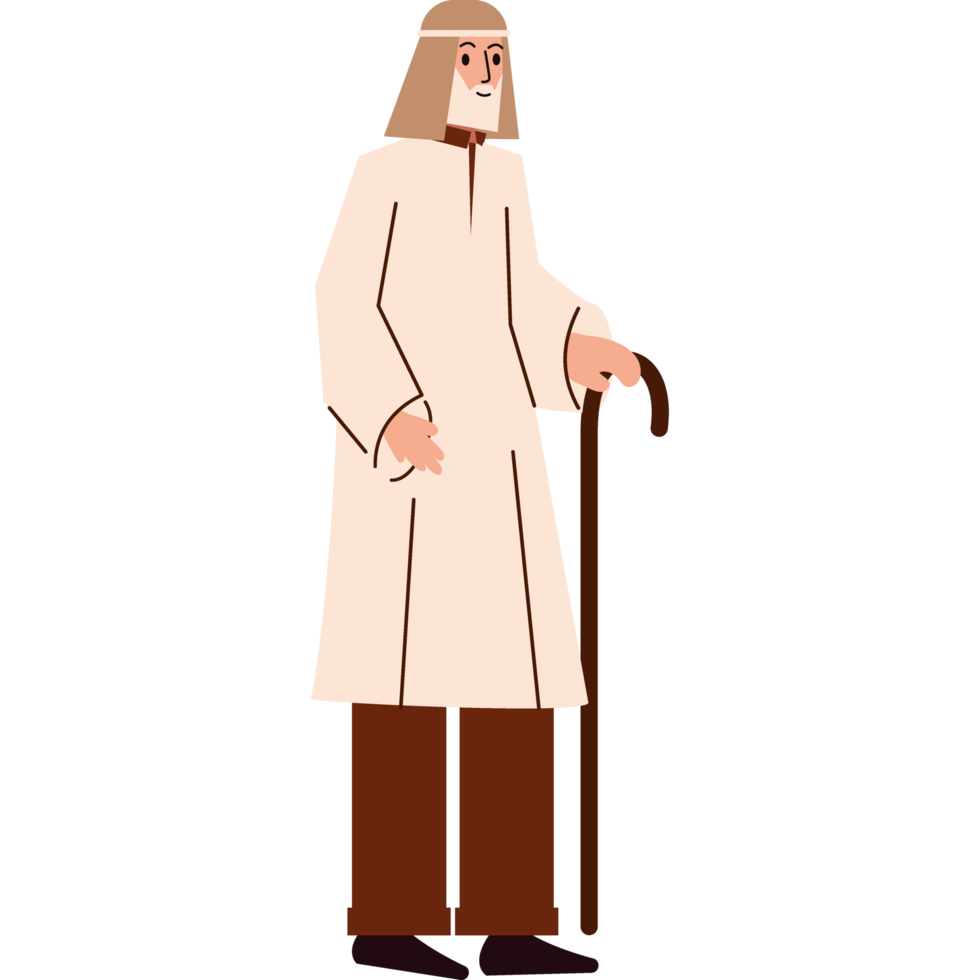 muslim old man with cane isolated png