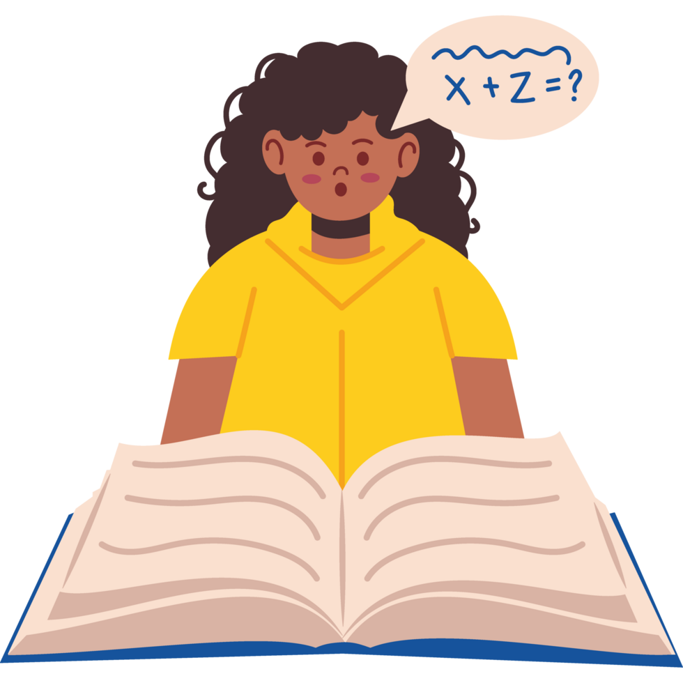 girl doing task maths isolated png