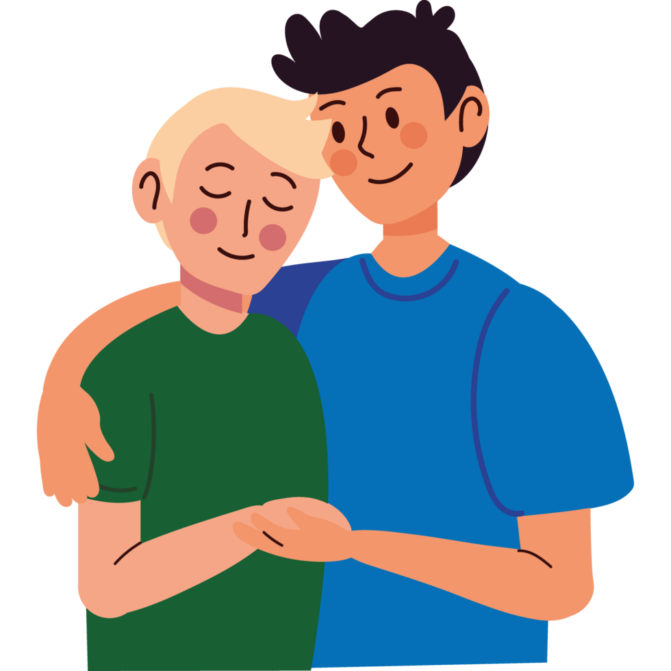 men friends hugging characters isolated png
