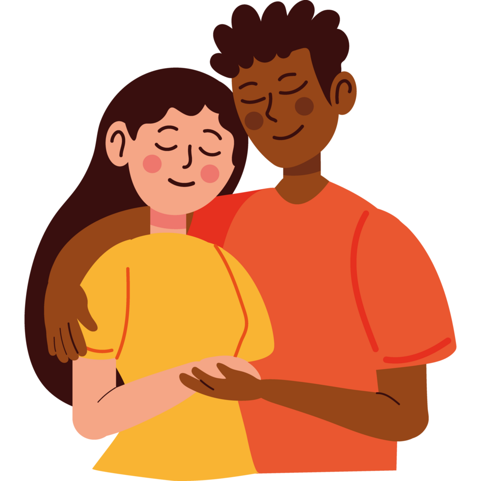 man and woman hugging characters isolated png