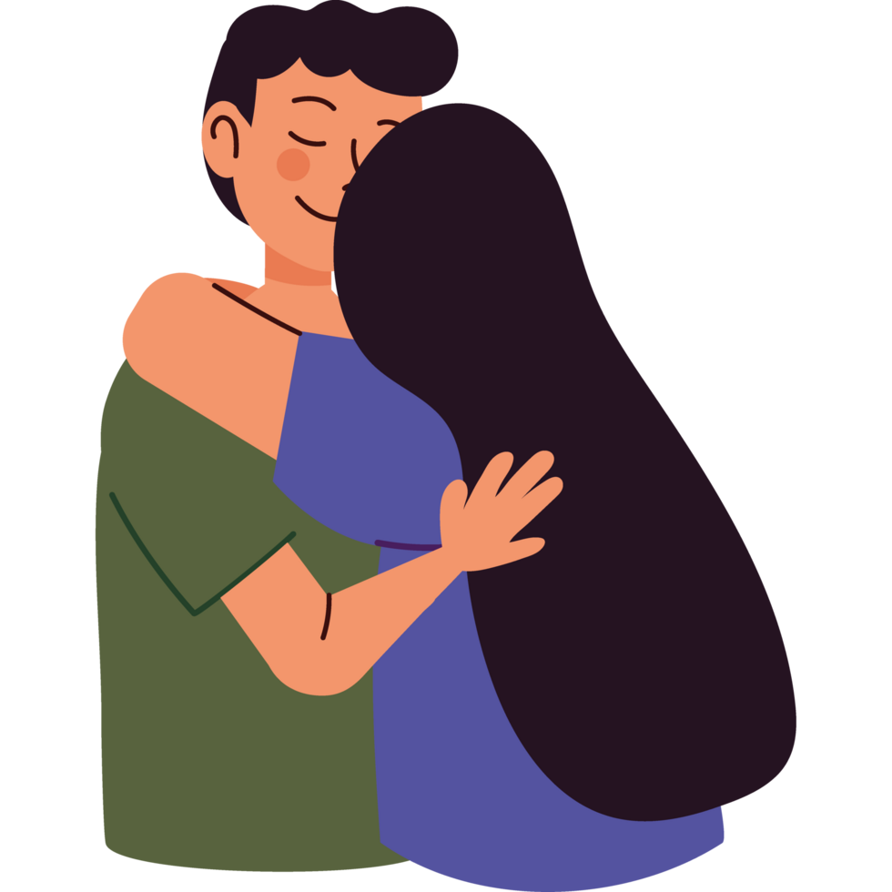 happy couple hugging characters isolated png