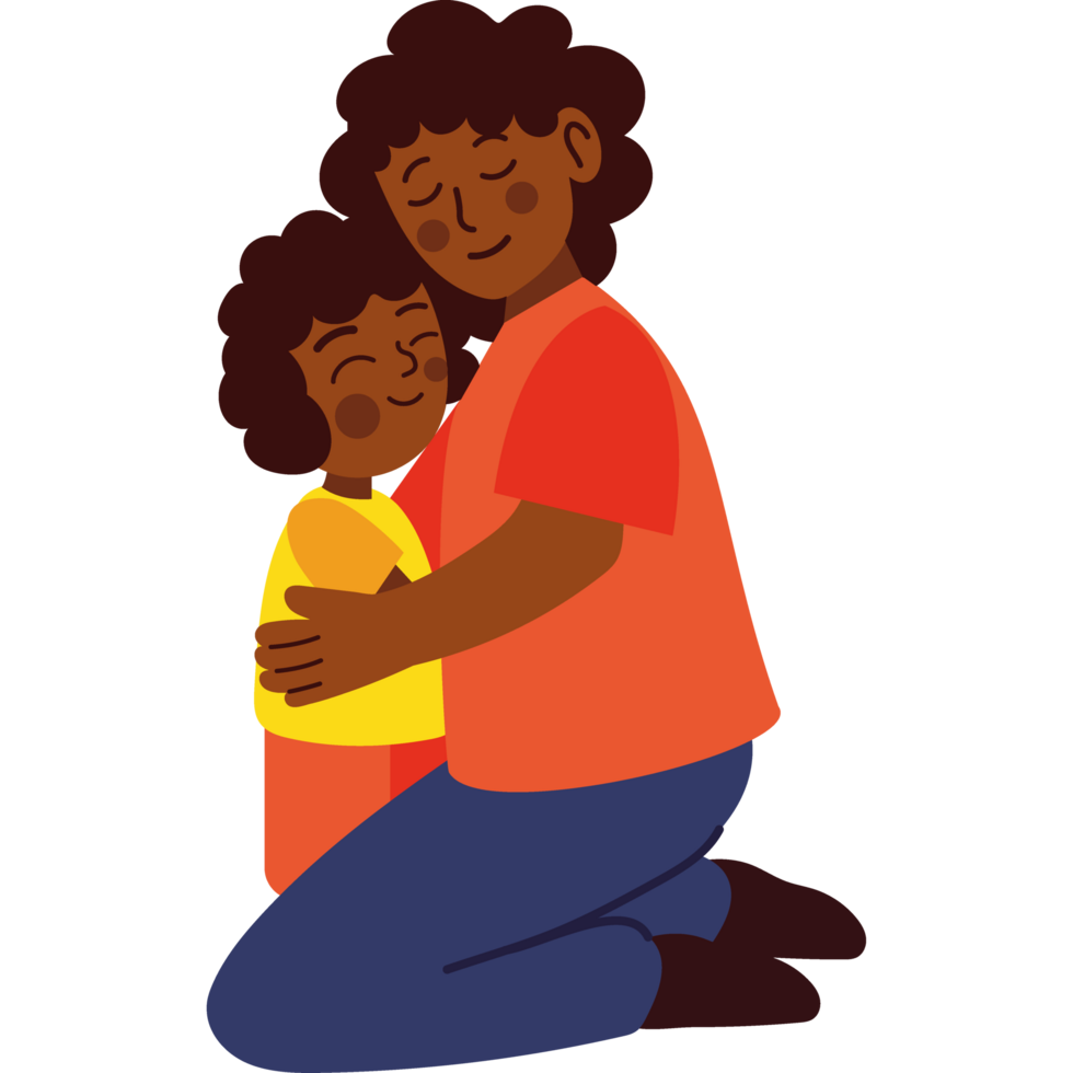 mother and daughter hugging characters isolated png