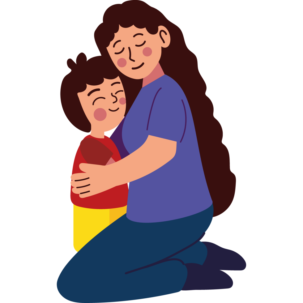 mom and son hugging characters isolated png