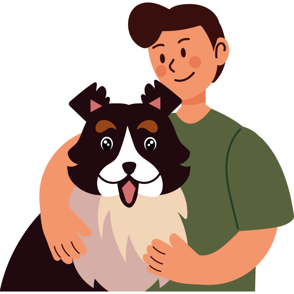 owner hugging dog cartoon isolated png