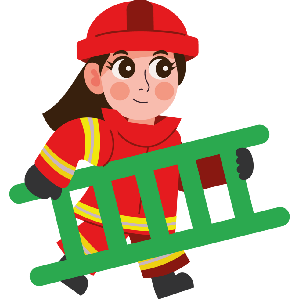 firefighter girl with ladder isolated design png