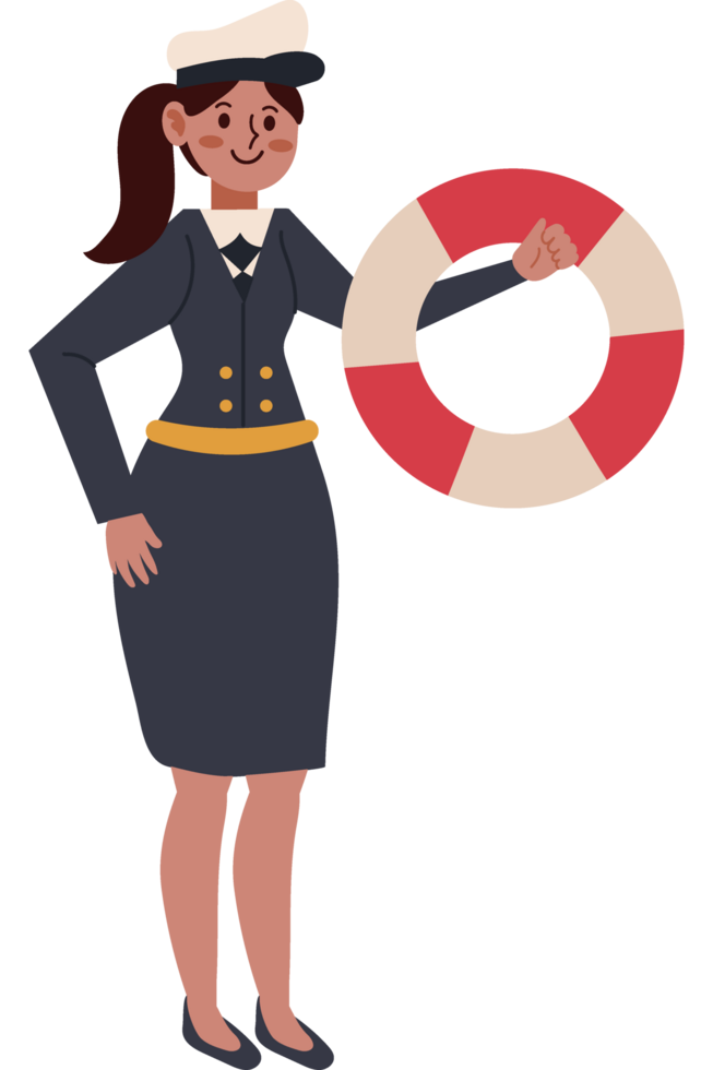 navy officer woman with lifebuoy isolated png