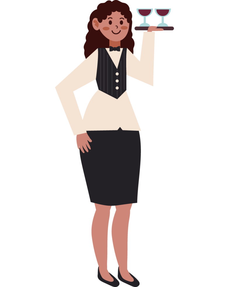 waitress holding tray serving cocktails isolated png