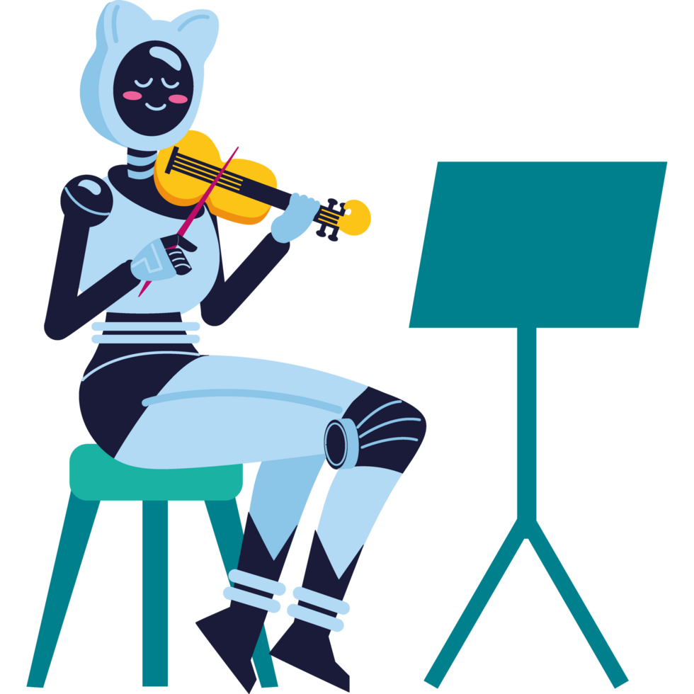 ai artist robot playing violin isolated png