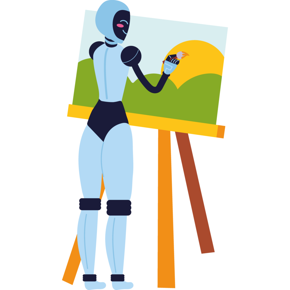 ai artist painting on canvas isolated png