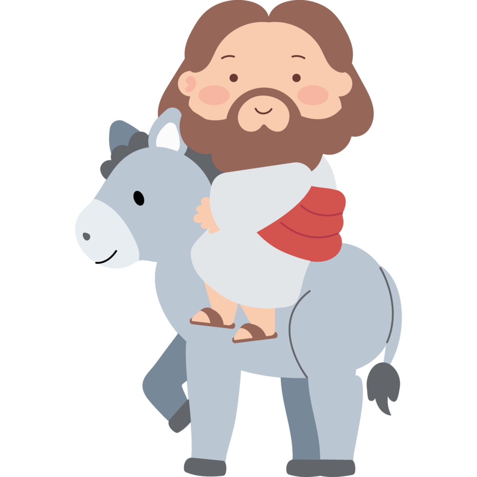 cute jesus riding donkey isolated png
