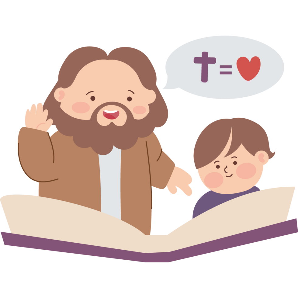 cute jesus teaching a boy isolated png
