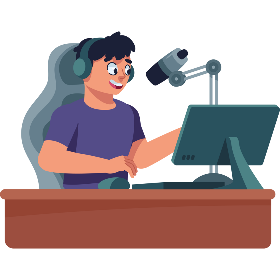 streamer player broadcasting online at pc isolated png