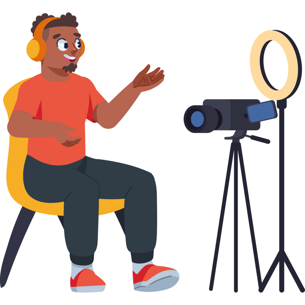 streamer man with webcam on internet isolated png