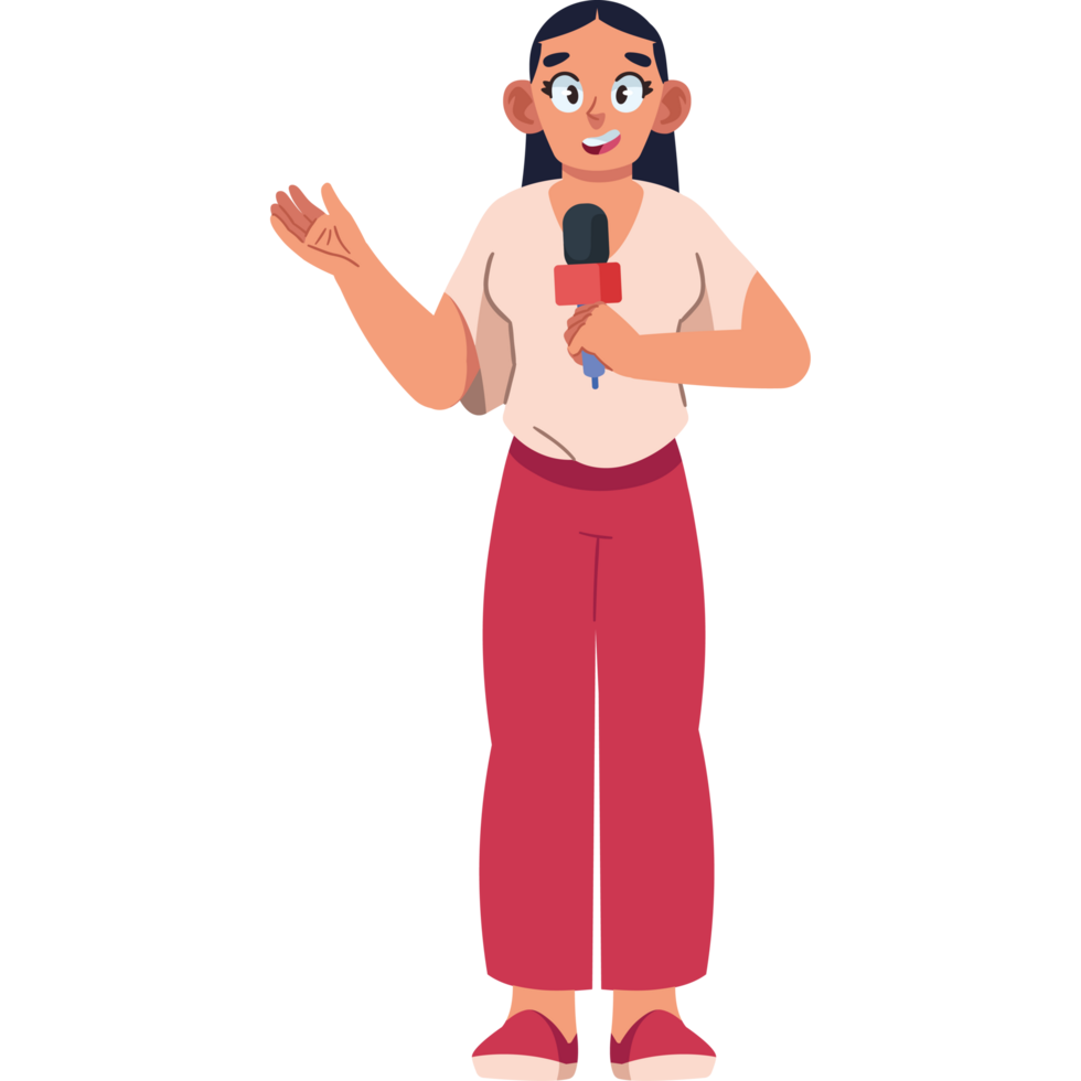 female journalist with a microphone isolated png