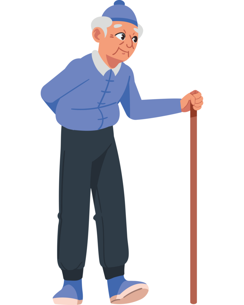 old man with walkins cane isolated png