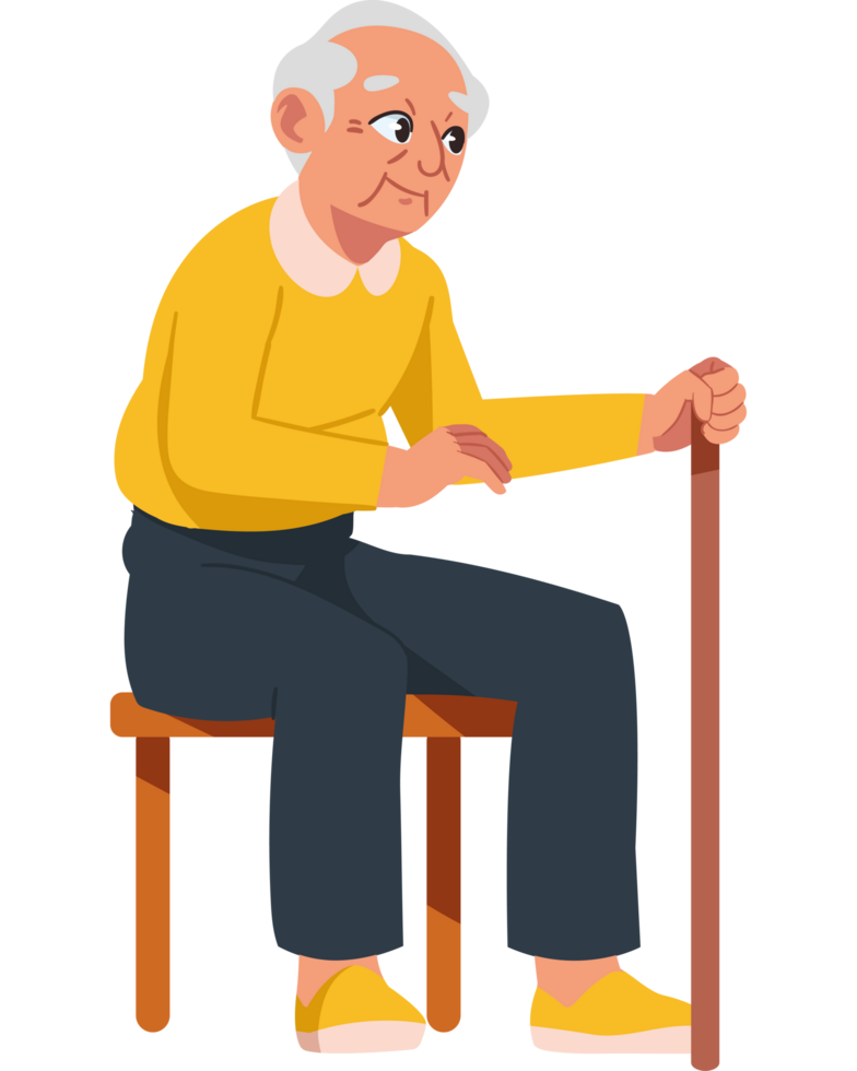 old chinese man sitting on chair isolated png