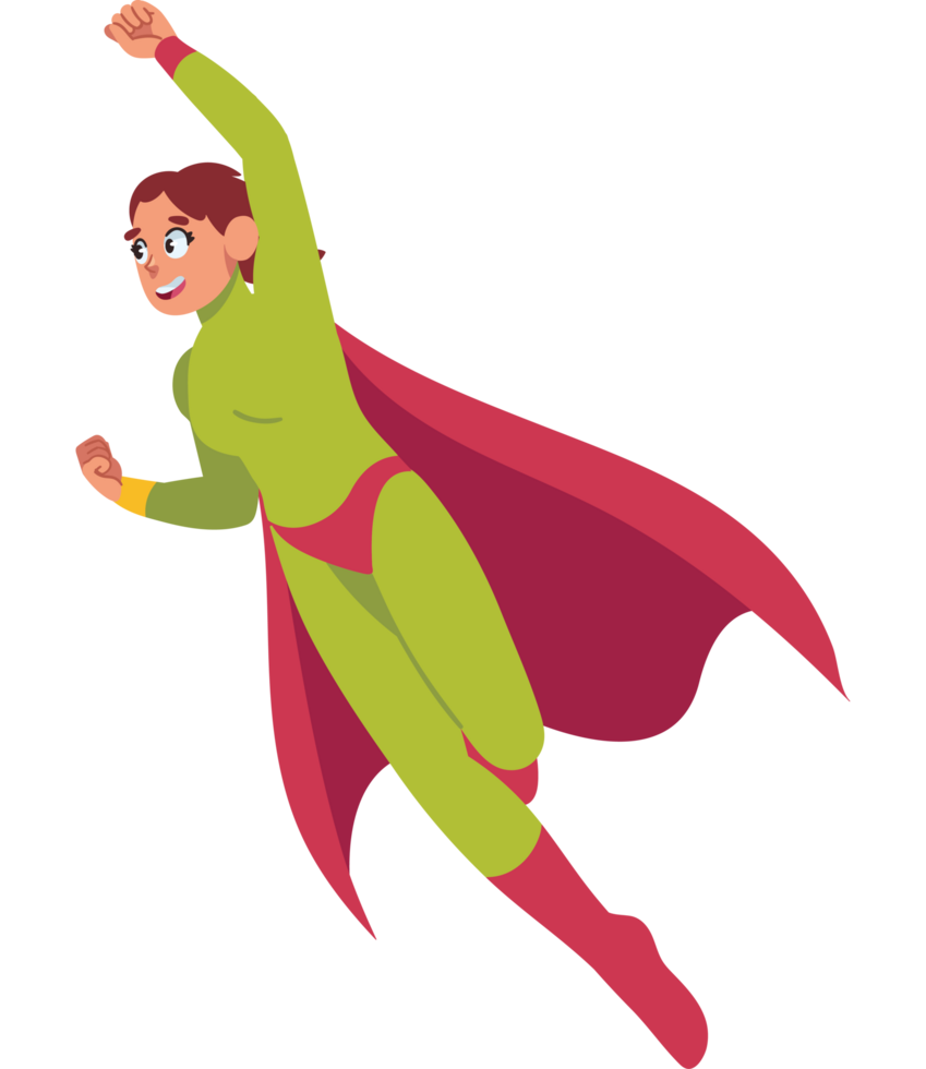 superhero woman wearing costume with cape isolated png