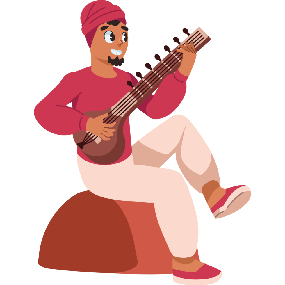man is playing the sitar isolated png