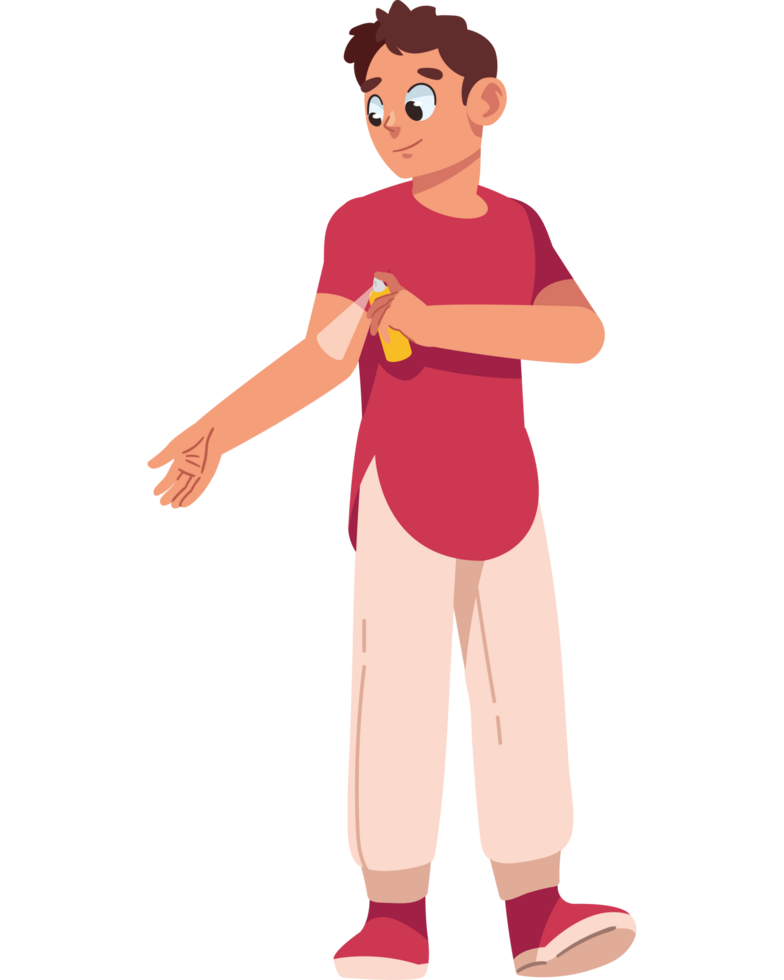 smiling man applying anti mosquito spray isolated png