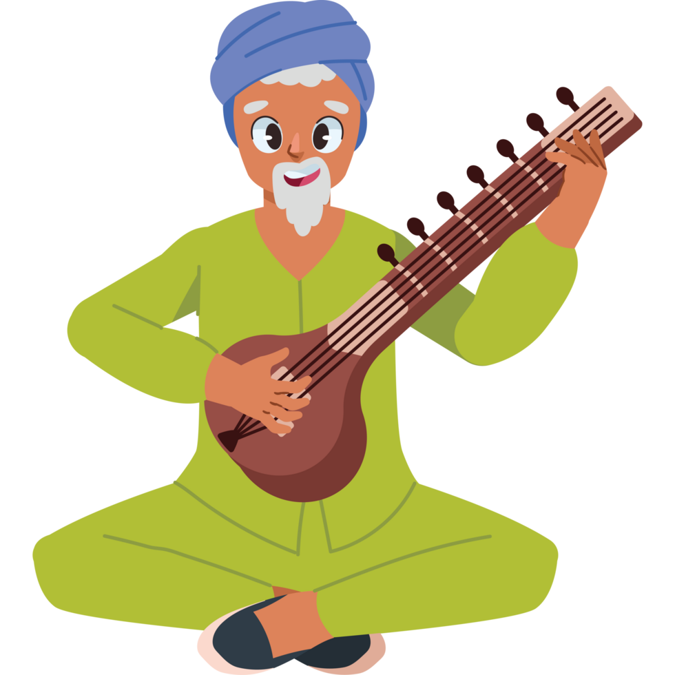 old man playing a sitar isolated png