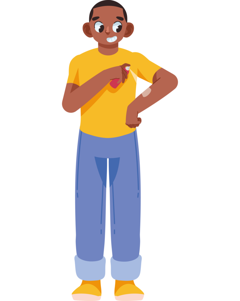young man spraying insect repellent isolated png