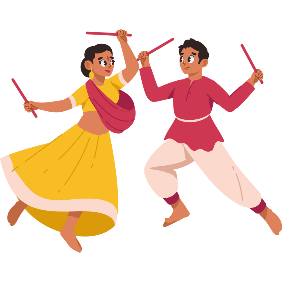 indian couple celebrating navratri festival png