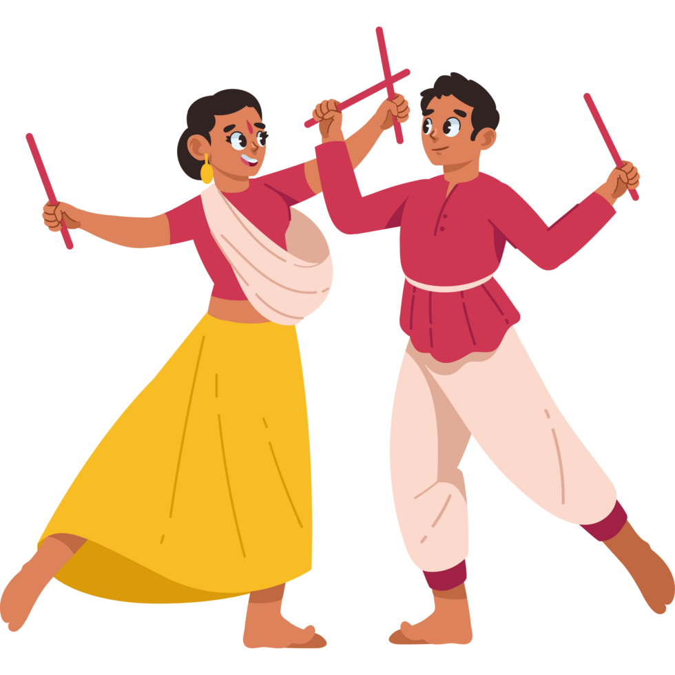 hindu couple dancing in navratri isolated png
