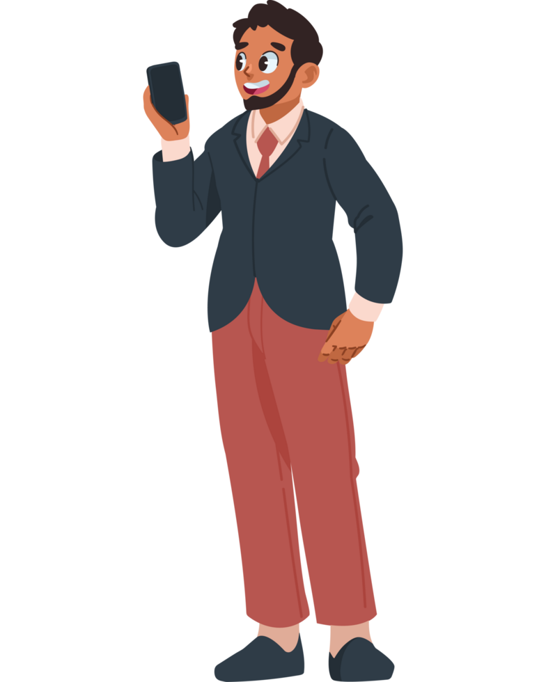entrepreneur in suit showing mobile phone isolated png