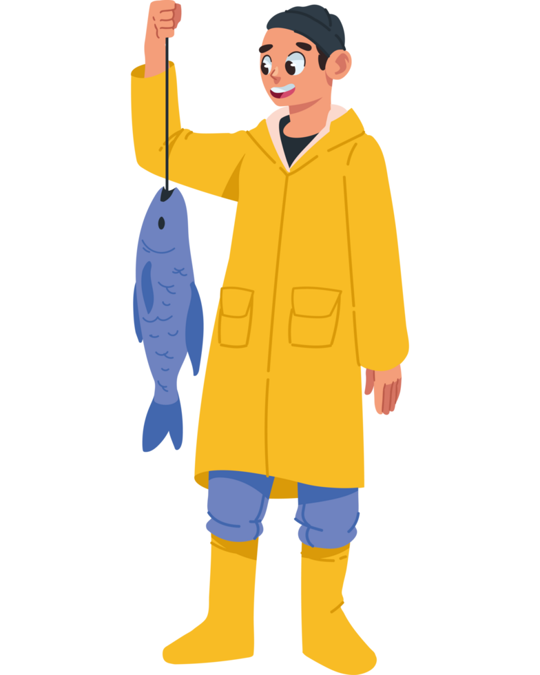 adult fishing with raincoat isolated png