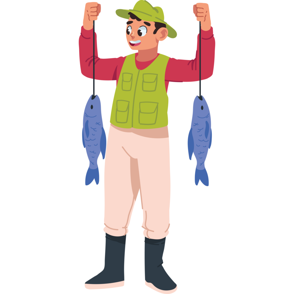 adult fishing with fishes isolated png