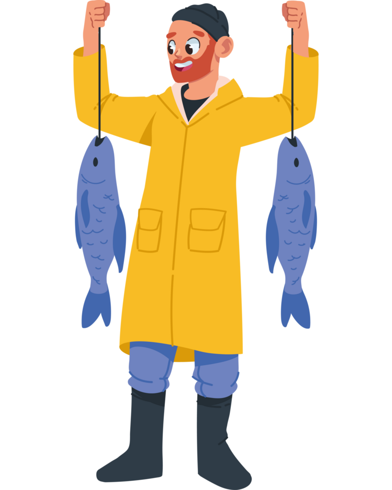 fisherman with fishes isolated design png