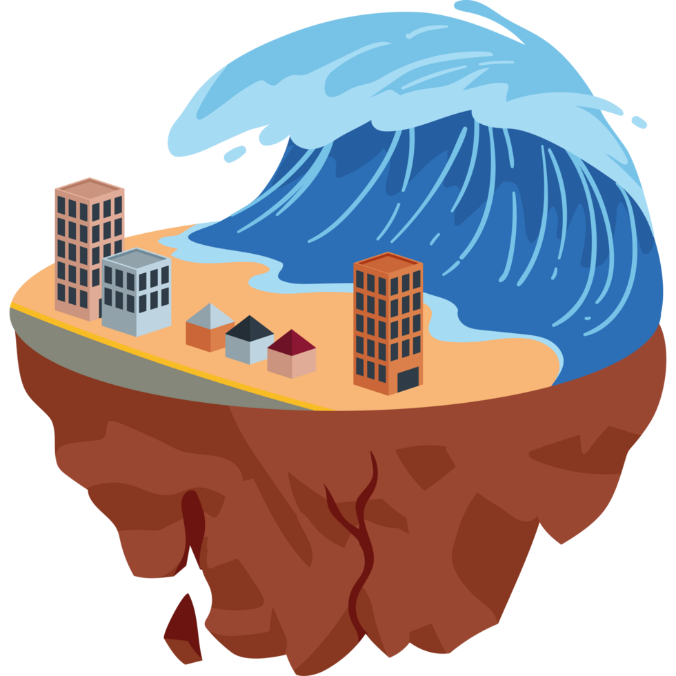tsunami with big waves over planet climate change isolated png